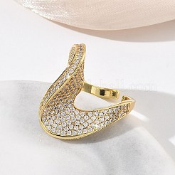 真鍮マイクロパヴェクリアキュービックジルコニアカフオープンリング（女性用）  ツイスト  長持ちメッキ  ラックめっき  18KGP本金メッキ  25mm  usサイズ6（16.5mm）&nbsp;RJEW-L343-15G