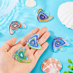 5個 5色 ハンドメイド ランプワーク ビッグペンダント  魚のチャーム  ミックスカラー  50~54x37.5~42x11.5~13mm  穴：5.5~6x6~6.5mm  1pc /カラー&nbsp;LAMP-TA0001-67