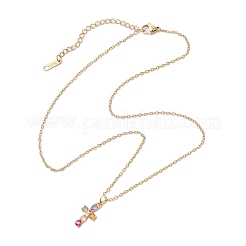 Brass Pave Colorful Cubic Zirconia Cross Pendant 304 Stainless Steel Cable Chain Necklaces for Women&nbsp;NJEW-JN05358