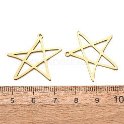 ステンレスペンダント201個  スターのチャーム  レーザー切断  切り取る  ゴールドカラー  24x27x1mm  穴：1.5mm&nbsp;SA-CBA49C1-11G