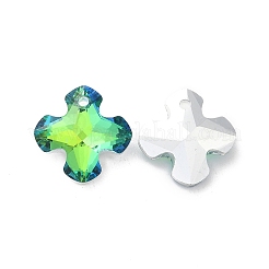 電気メッキガラスペンダント  バックメッキ  多面カット  クローバーチャーム  黄緑  14x14x6mm  穴：1.2mm&nbsp;EGLA-M029-01-01