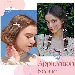 リボン蝶結びワニ口ヘアクリップ60個  鉄製のヘアクリップ付き  パールピンク  29~41x49~52x9~10.5mm&nbsp;PHAR-SC0001-008