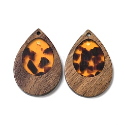 ウッド&レジンペンダント  ティアドロップチャーム  ダークオレンジ  38x25.5x3mm  穴：2mm&nbsp;WOOD-H104-23-09