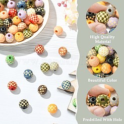 60個 2スタイル 木製ヨーロピアンビーズ  ラウンド  ミックスカラー  16x15mm  穴：4~4.5mm  30個/スタイル&nbsp;WOOD-CJ0002-57