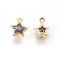 黄金のトーン真鍮マイクロパヴェキュービックジルコニアチャーム  スター  ブラック  10x8x3mm  穴：1mm&nbsp;ZIRC-L075-13A-G