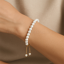 3Pcs 3 Styles Shell Pearl Beaded Slider Bracelet with Brass Snake Chain&nbsp;BJEW-HY0001-07