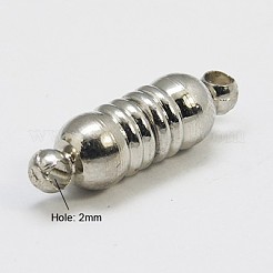 ループ付き真鍮製マグネットクラスプ  コラム  プラチナ  18x5.5mm  穴：2mm&nbsp;KK-G084-N