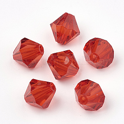 透明なアクリルビーズ  双円錐形  レッド  4x4mm  穴：1.2mm  約340個/10g&nbsp;X1-TACR-S146-4mm-05