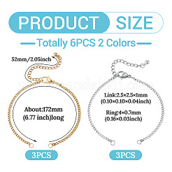 6Pcs 2 Colors 2.5MM 304 Stainless Steel Curb Chain Bracelet Making&nbsp;AJEW-TADJ00006