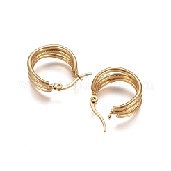 304ステンレススチールの幾何学的なフープピアス  低刺激性のイヤリング  多層イヤリング  リング  ゴールドカラー  20x8.5mm  ピン：1x0.6mm&nbsp;X-STAS-D171-28G