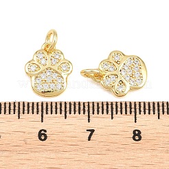 真鍮クリアキュービックジルコニアチャーム  足のプリントのチャーム  18KGP本金メッキ  12x10.5x2mm  穴：2.5mm&nbsp;KK-E800-02G