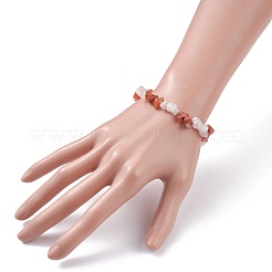 Natural Carnelian(Dyed) & Rose Quartz Chips Beads Stretch Bracelet for Women&nbsp;BJEW-AL00003-17
