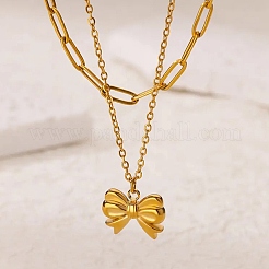 304 Stainless Steel Bowknot Pendant Necklaces&nbsp;LS-NJEW-L182-001G-04