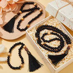 3Pcs Wood Bead Necklaces & Bracelets Sets&nbsp;HJEW-DC00131