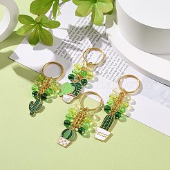 4Pcs Cactus/Leaf Potting Alloy Enamel Pendant Keychain&nbsp;KEYC-JKC00412-01