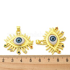 18KGP本金メッキ真鍮チャーム  アクリル＆ラインストーンのナザールボンジュウチャーム  目  31x33x7mm  穴：4x3.5mm&nbsp;KK-L209-001G-06