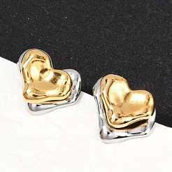 304ステンレススチールスタッドピアス  ゴールデン·ステンレス鋼色  ハート  21.5x24.5mm&nbsp;EJEW-U045-04A-GP