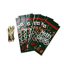 50Pcs Merry Christmas Printed OPP Cellophane Packaging Bags with Wire Twist Ties&nbsp;ABAG-C013-04