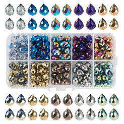 150個10色電気メッキガラスビーズ  ティアドロップ  トップ掘削  多面カット  ミックスカラー  10x8mm  穴：1.2mm  15個/スタイル&nbsp;EGLA-TA0013-02