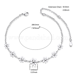 ロジウムメッキ 925 スターリングシルバー アンクレット  花と  カニカン付き  プラチナ  210mm&nbsp;JA17B--Silver