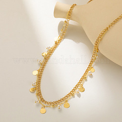 Brass with Round Plastic Pearl Coin Tassel Double Layer Waist Belly Chains for Women&nbsp;FS-WGFA592-01