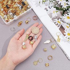 ねじれたヘアコイルドレッドビーズ  合金ペンダント付き  合金は近いがはんだ付けされていない丸カン付き  混合形状  ミックスカラー&nbsp;FIND-NB0001-58