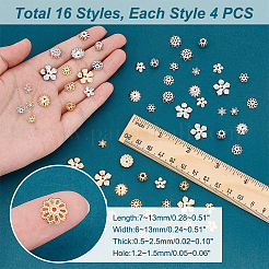 64 個 16 スタイル真鍮ビーズキャップ  花  ミックスカラー  7~13x6~13x0.5~2.5mm  穴：1.2~1.5mm  4個/スタイル&nbsp;KK-PH0005-38