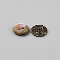 2ホールのシェルボタン  フラットラウンド  カラフル  10x1.5mm  穴：1.6mm&nbsp;BUTT-WH0030-71B