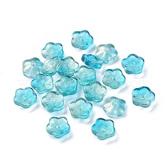 透明ガラスビーズ  グリッター金粉付き  花  ミックスカラー  8x3mm  穴：1mm&nbsp;GGLA-M004-02C