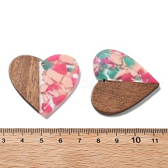 樹脂とクルミのペンダント  ハート  ミスティローズ  37x38.5x2.5mm  穴：2mm&nbsp;LS-FIND-R051-09B
