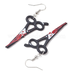 ハロウィーンプリントのアクリルダングルイヤリング  鉄のピアスフック  ナイフチャーム  プラチナ  ブラック  65x23mm&nbsp;EJEW-JE06124-04