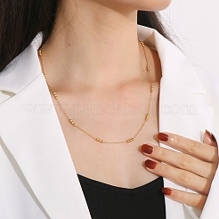 304ステンレススチールラウンドビーズリンクチェーンネックレスレディース  ゴールドカラー  19.88インチ（50.5cm）&nbsp;LS-NJEW-D058-02G