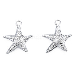 変色しない201ステンレススチールペンダント  ヒトデ  ステンレス鋼色  23x20x2.5mm  穴：2mm&nbsp;STAS-N098-230P