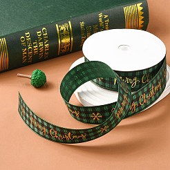 メリークリスマスプリントのポリエステルグログランリボン1ロール。  ホットスタンピングフラットタータンチェックリボン  濃い緑  1インチ（25mm）  約20.00ヤード（18.29m）/ロール&nbsp;OCOR-YW0001-05A
