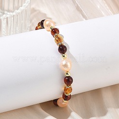 Natural Freshwater Pearl and Amber Beads Stretch Bracelets for Women&nbsp;BJEW-JB13719