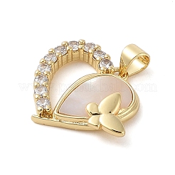 Brass & Shell & Clear Cubic Zirconia Pendants&nbsp;KK-I712-06G