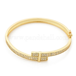 Brass Micro Pave Clear Cubic Zirconia Hinged Bangles for Women&nbsp;BJEW-K274-05G