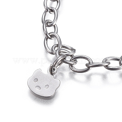 Tarnish Resistant 304 Stainless Steel Kitten Charm Bracelets&nbsp;BJEW-I278-01P