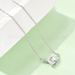 Brass Pave Cubic Zirconia Rectangle and Heart Pendant Cable Chain Necklaces&nbsp;KK-CBAB173-04P-04