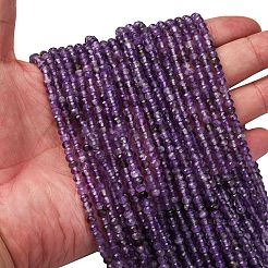 天然石アメジストビーズ連売り  ロンデル  多面カット  3x4x3mm  穴：0.7mm  約117個/連  14.96