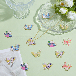 20個5スタイルアロイエナメルペンダント  ゴールドカラー  花のチャームが付いた蝶  ミックスカラー  24~30x31~37x1mm  穴：2mm  4個/スタイル&nbsp;ENAM-HY0001-60
