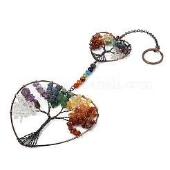 7 Chakra Heart Tree of Life Brass & Natural & Synthetic Gemstone Beads Hanging Ornament&nbsp;G-H359-01R-01
