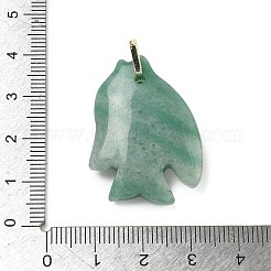 天然グリーンアベンチュリン彫刻ペンダント  キュービックジルコニアと真鍮の金具が付いた魚のチャーム  ゴールドカラー  ラックめっき  32~33.5x23.5~24.5x8~8.5mm  穴：5x6mm&nbsp;G-G460-01G-05