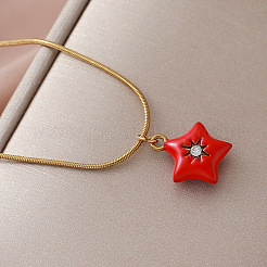 Valentine's Day 304 Stainless Steel Enamel Red Heart Pendant Necklaces with Glass for Women&nbsp;IF7450