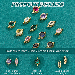 12Pcs 2 Styles Brass Micro Pave Cubic Zirconia Links Connectors&nbsp;KK-HS0015-22A