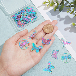 40Pcs 4 Style Ion Plating(IP) 201 Stainless Steel Filigree Pendants&nbsp;STAS-HY0001-34