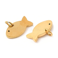 PVD真空メッキ304ステンレスペンダント  長持ちメッキ  丸カン付き  魚のチャーム  ゴールドカラー  7.5x15x1.4mm  穴：3.2mm&nbsp;STAS-Z042-18G