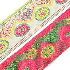刺繍チロリアンテープ  ジャカードリボン  服飾材料  花柄  ミスティローズ  2インチ（50mm）  7 m /ロール&nbsp;OCOR-WH0064-13G