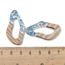 ウッドペンダント  樹脂と金箔  ナゲット  ディープスカイブルー  38x19x4mm  穴：2mm&nbsp;FIND-B042-15C