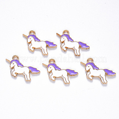 合金エナメルチャーム  ユニコーン  ライトゴールド  ミディアム蘭  13x22x2mm  穴：1.8mm&nbsp;ENAM-S121-036D